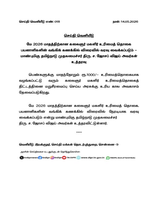 கலைஞர் மகளிர் உரிமைத் தொகை 2026